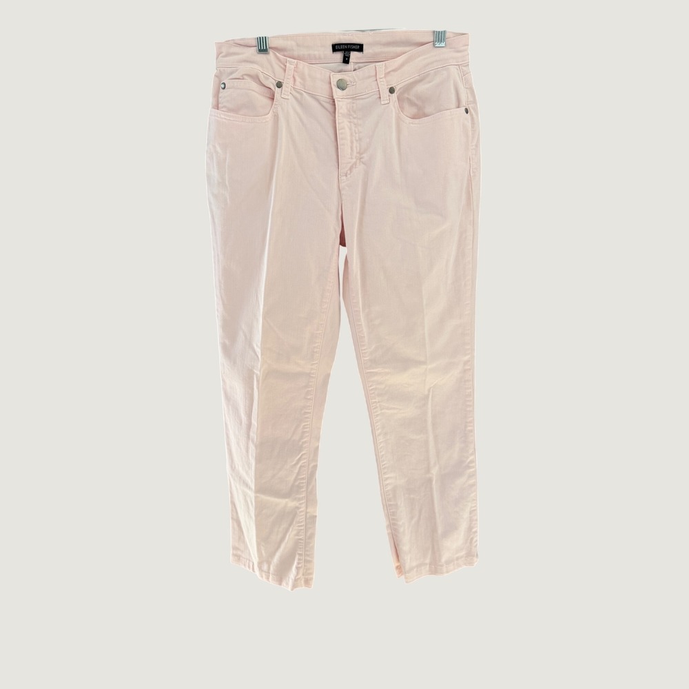 Eileen Fisher Womens Pink Organic Cotton Straight Leg Pants 8 Stretch Mid Rise